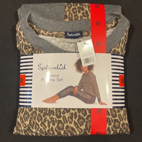 (NWT) Splendid Gray Cheetah leopard Print Ladies' 2-piece Pajama Set, Medium - Picture 9 of 10